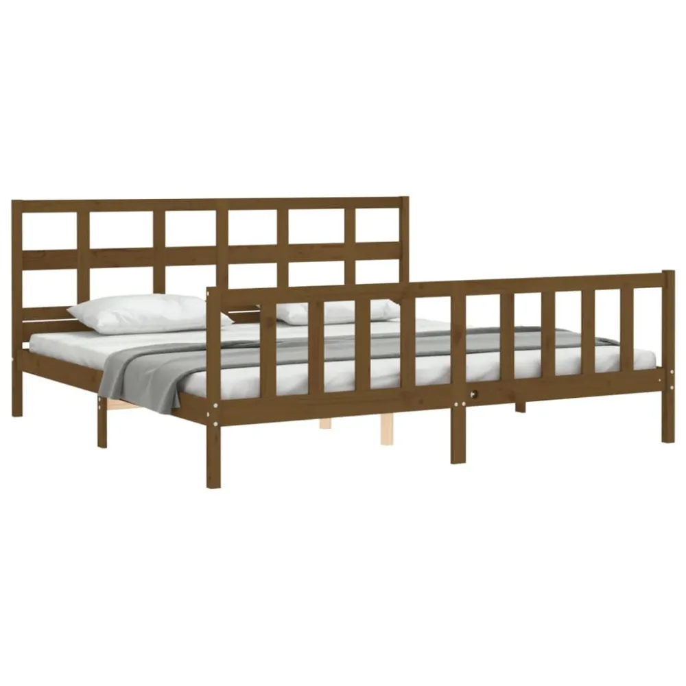 Bedframe met hoofdbord massief hout honingbruin 200x200 cm