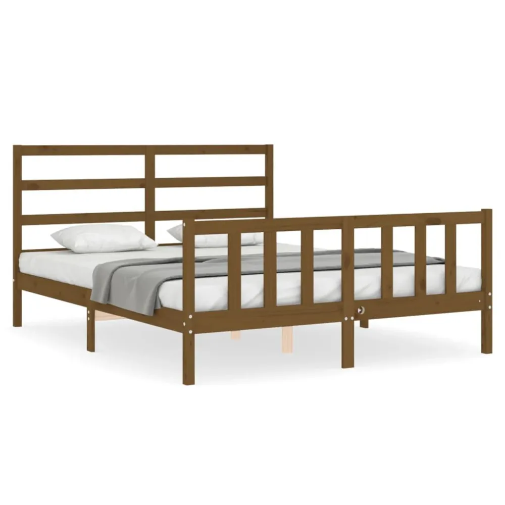 Bedframe met hoofdbord massief hout honingbruin