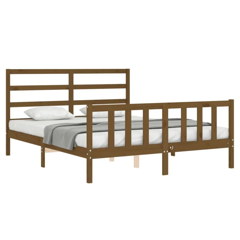 Bedframe met hoofdbord massief hout honingbruin