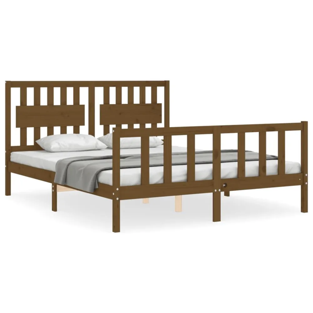 Bedframe met hoofdbord massief hout honingbruin