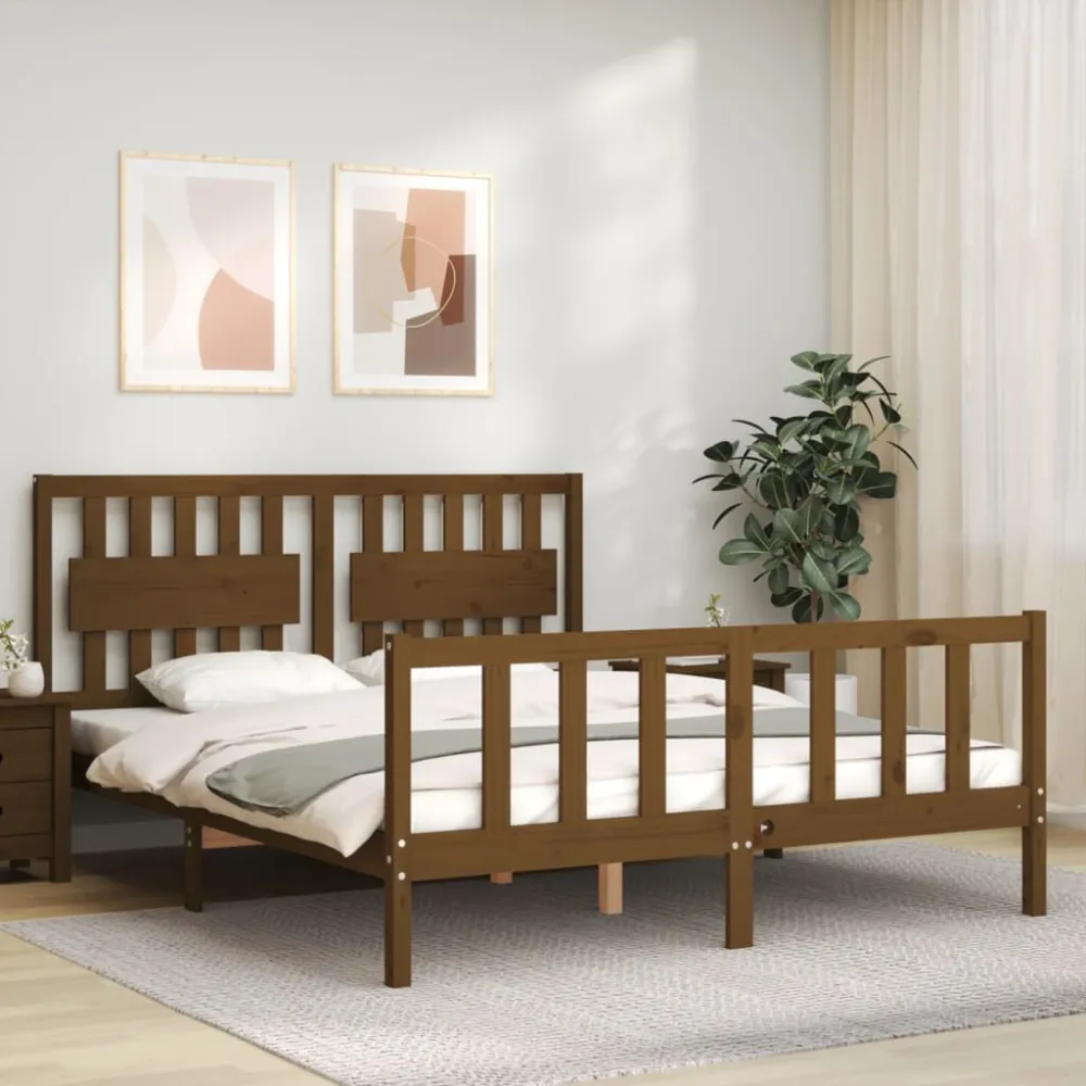 Bedframe met hoofdbord massief hout honingbruin