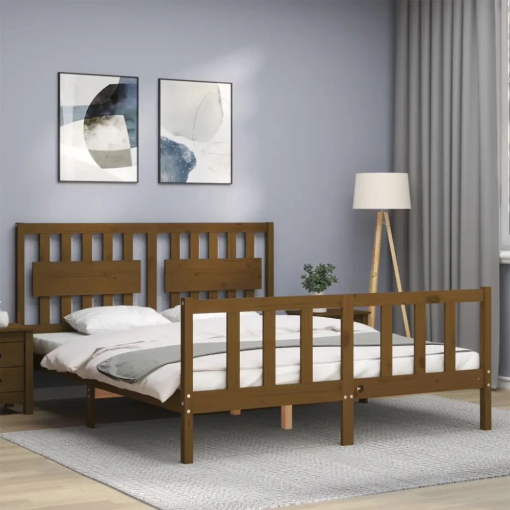 Bedframe met hoofdbord massief hout honingbruin
