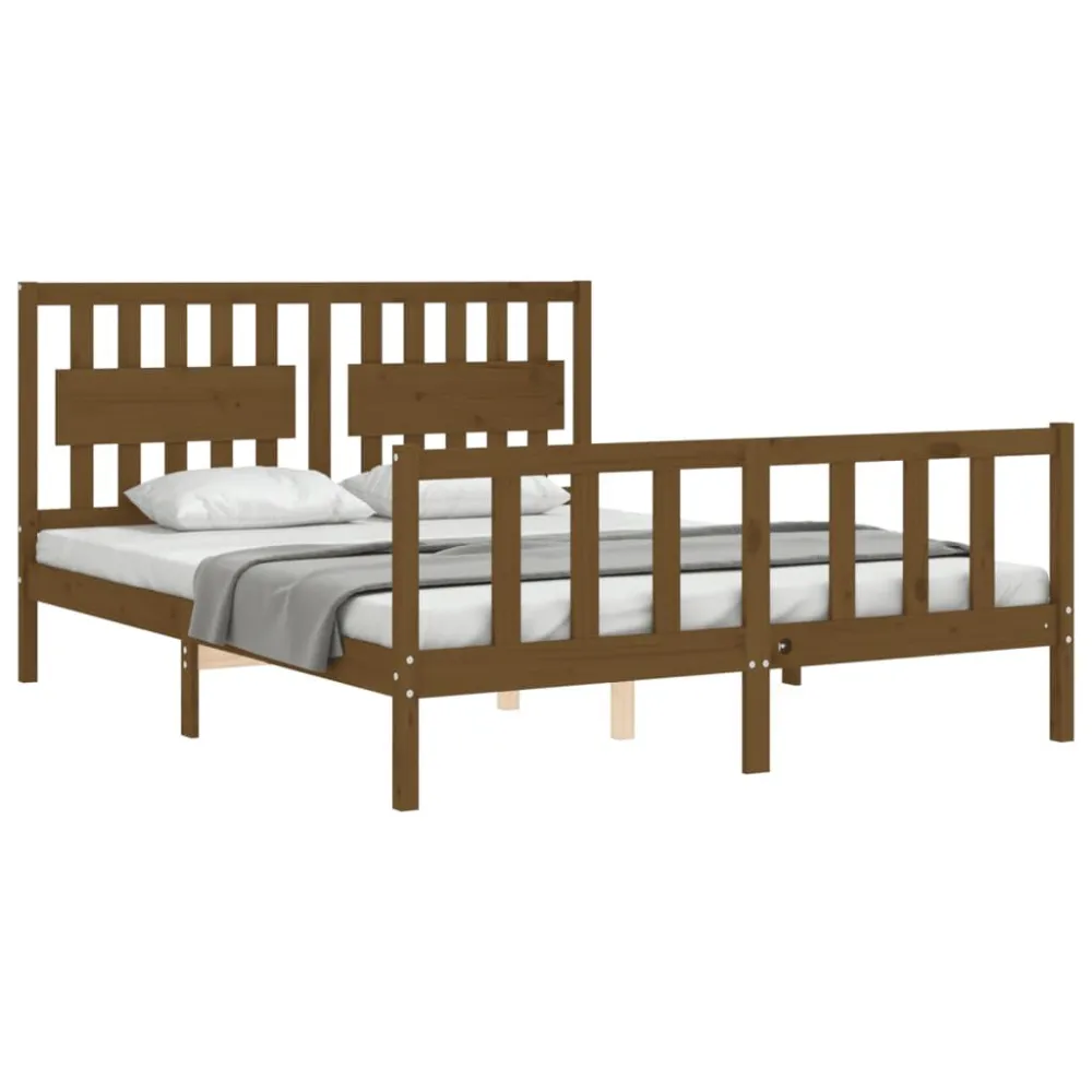 Bedframe met hoofdbord massief hout honingbruin