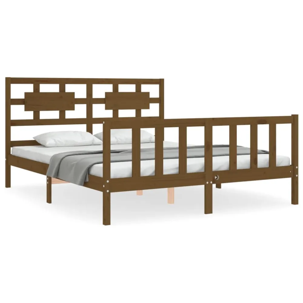 Bedframe met hoofdbord massief hout honingbruin