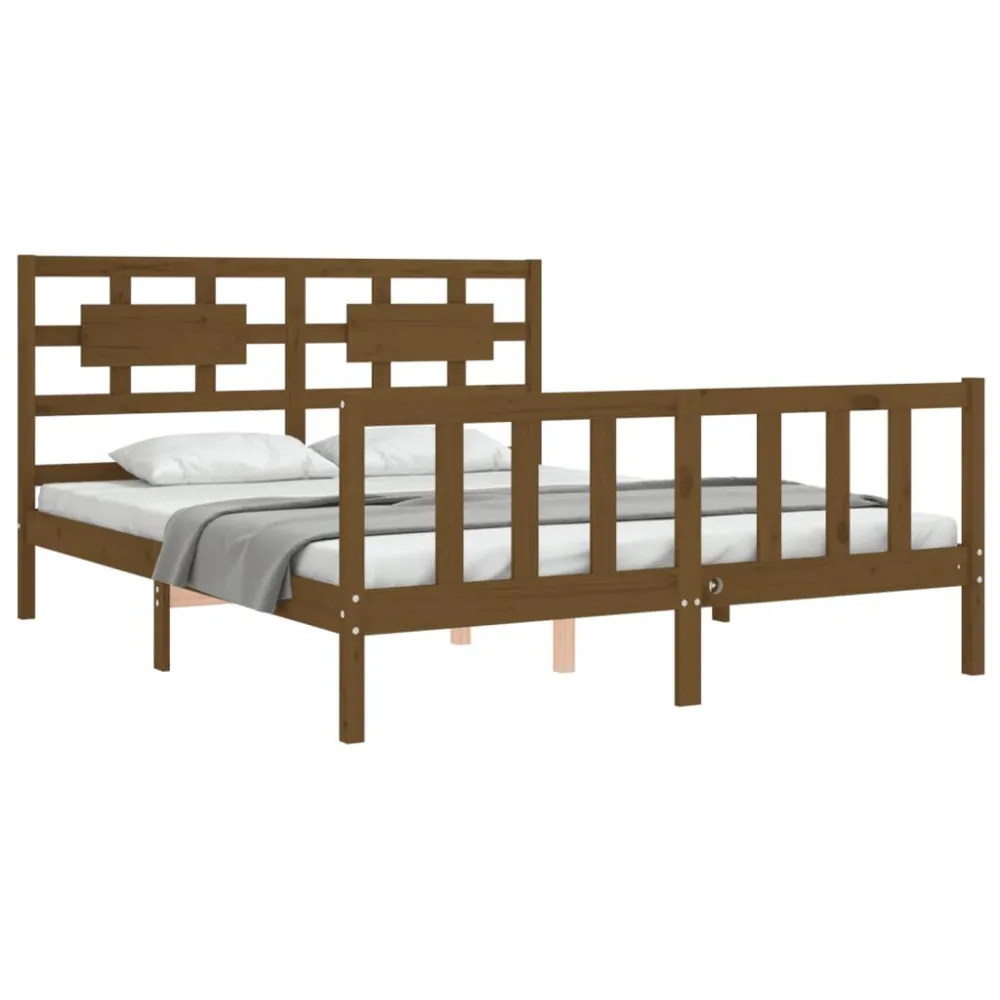 Bedframe met hoofdbord massief hout honingbruin