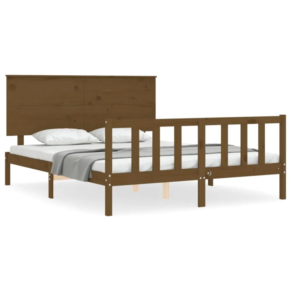 Bedframe met hoofdbord massief hout honingbruin