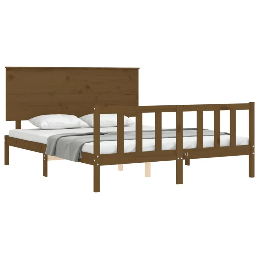 Bedframe met hoofdbord massief hout honingbruin