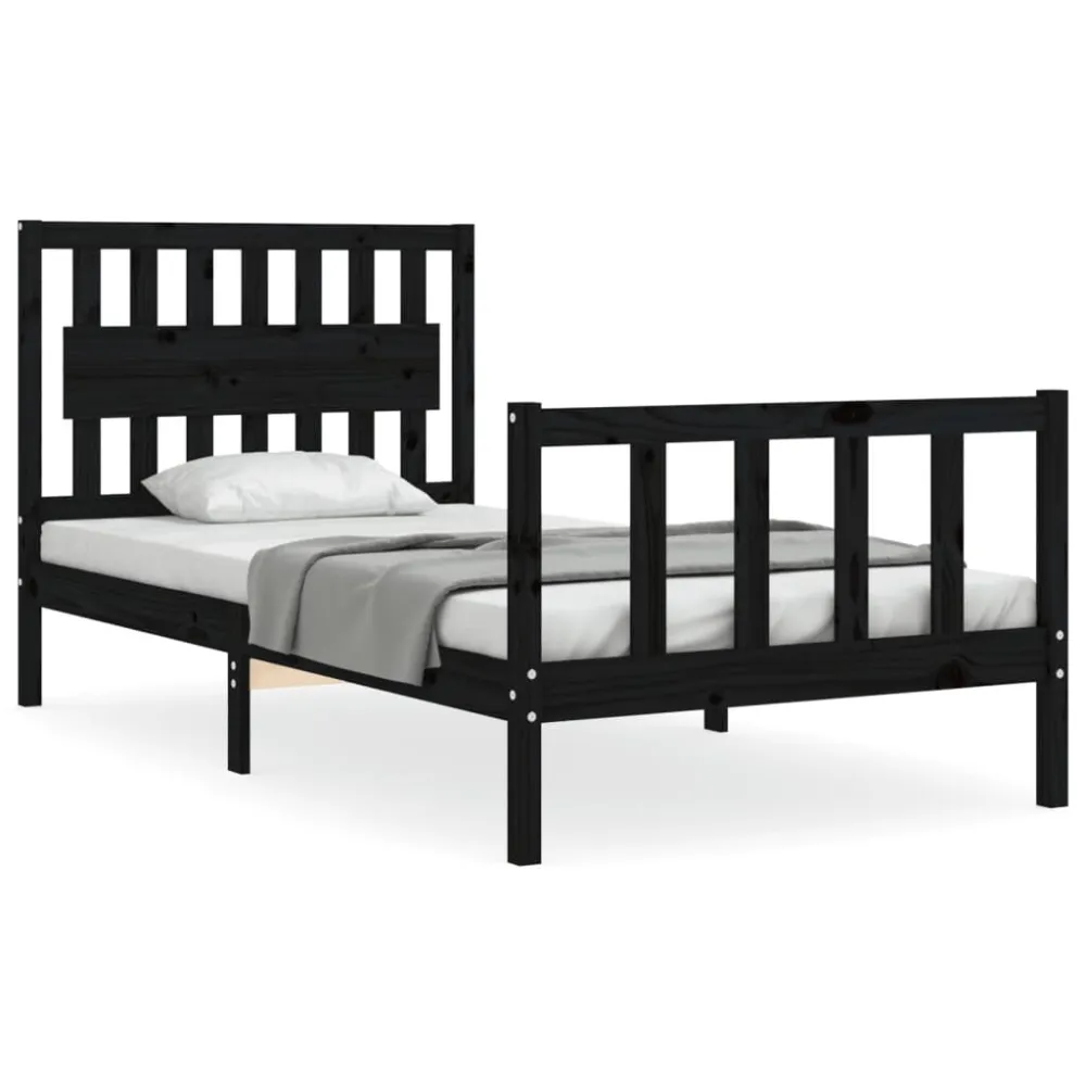 Bedframe met hoofdbord massief hout zwart 100x200 cm