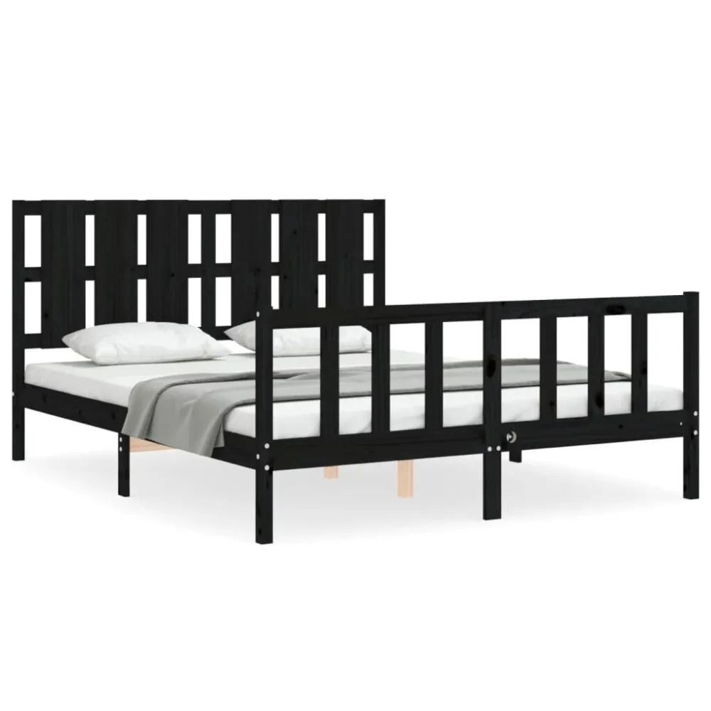 Bedframe met hoofdbord massief hout zwart