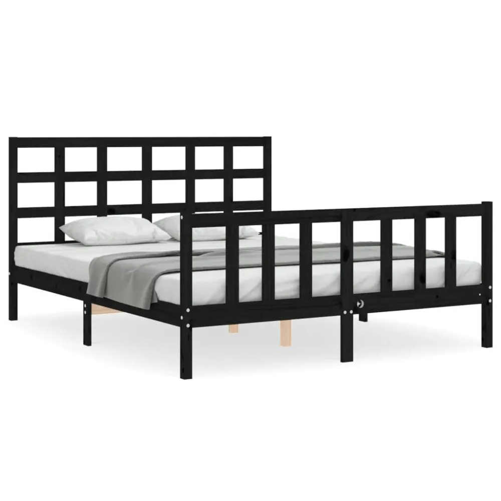 Bedframe met hoofdbord massief hout zwart