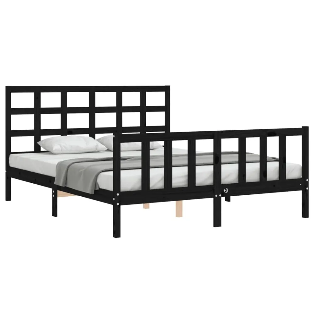 Bedframe met hoofdbord massief hout zwart