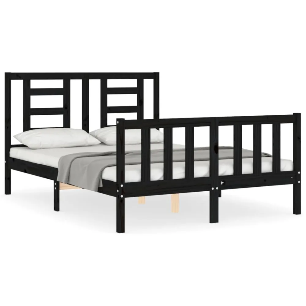 Bedframe met hoofdbord massief hout zwart
