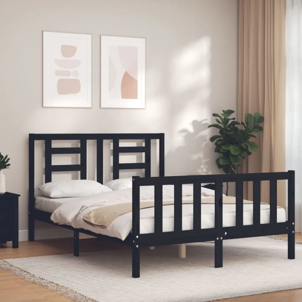Bedframe met hoofdbord massief hout zwart