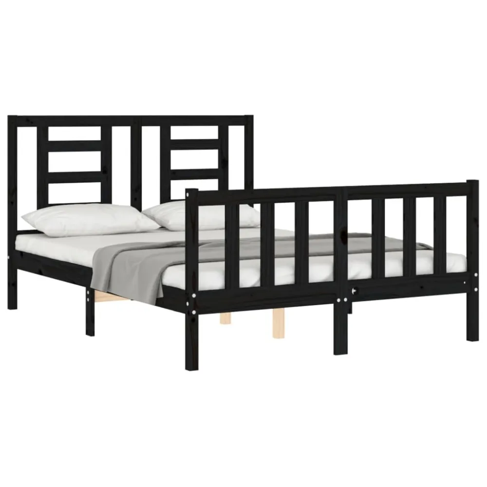 Bedframe met hoofdbord massief hout zwart