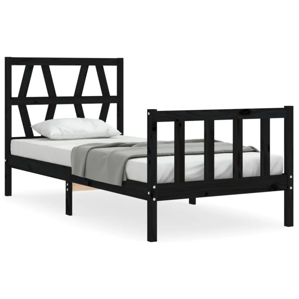 Bedframe met hoofdbord massief hout zwart