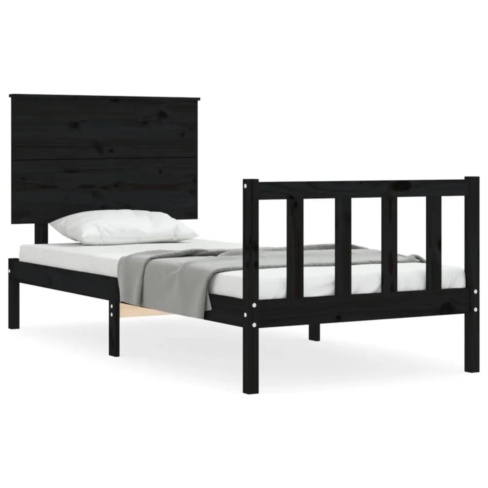 Bedframe met hoofdbord massief hout zwart
