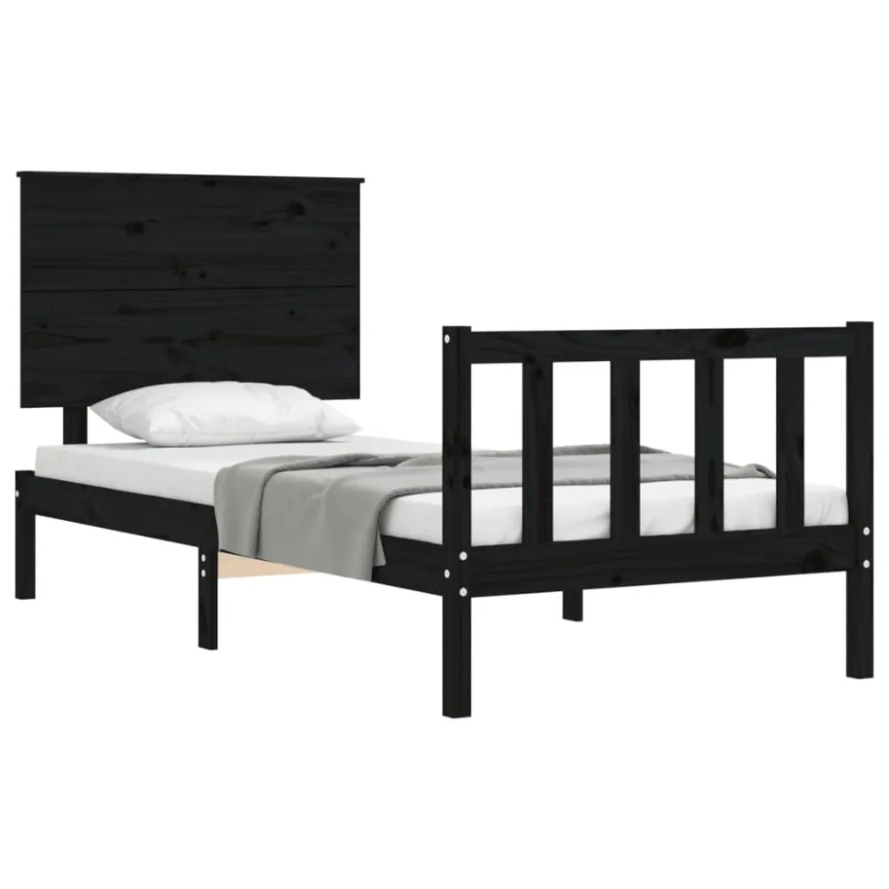 Bedframe met hoofdbord massief hout zwart