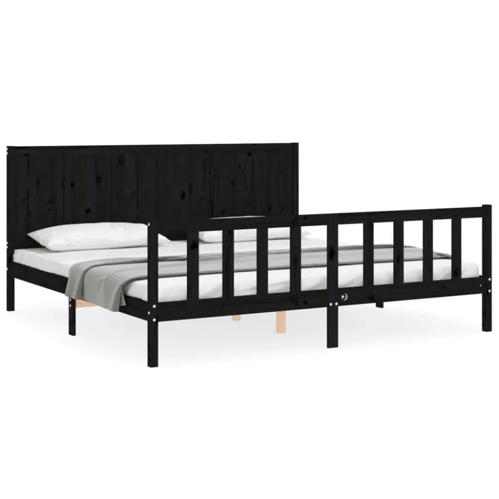 Bedframe met hoofdbord massief hout zwart 200x200 cm