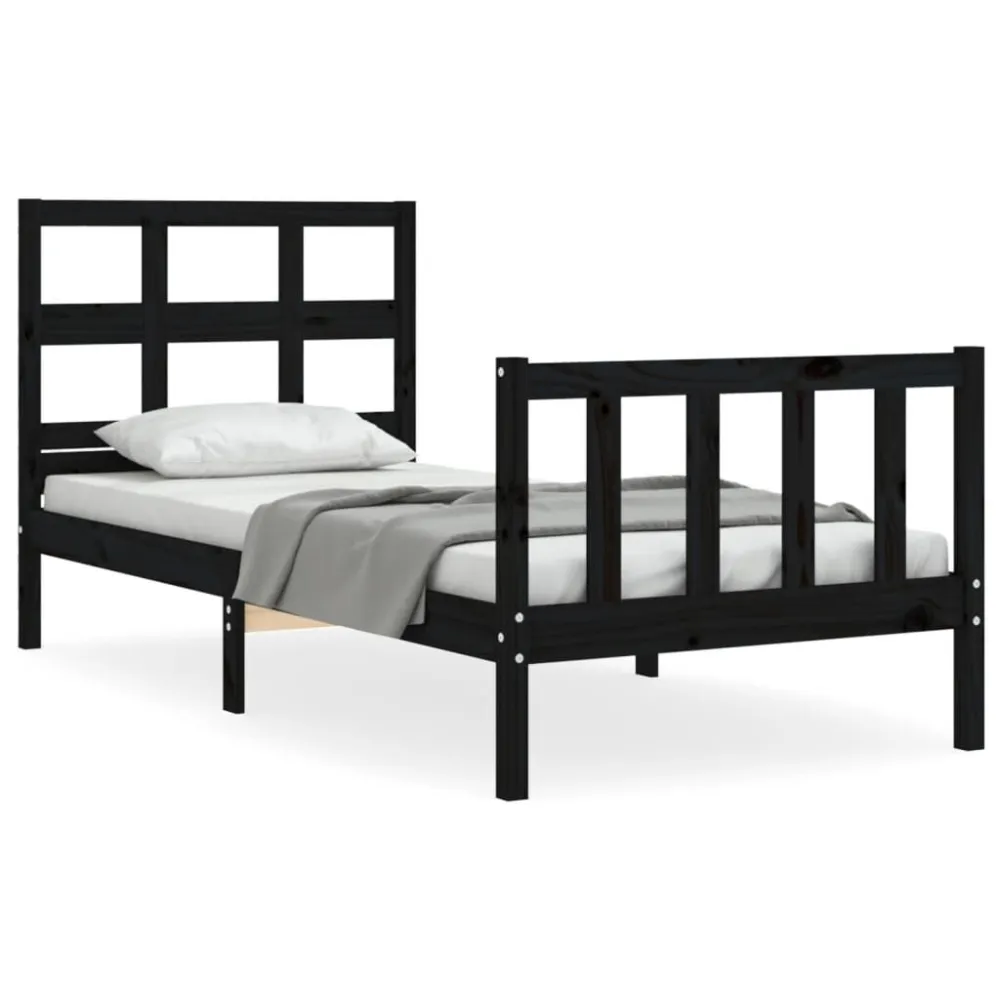 Bedframe met hoofdbord massief hout zwart