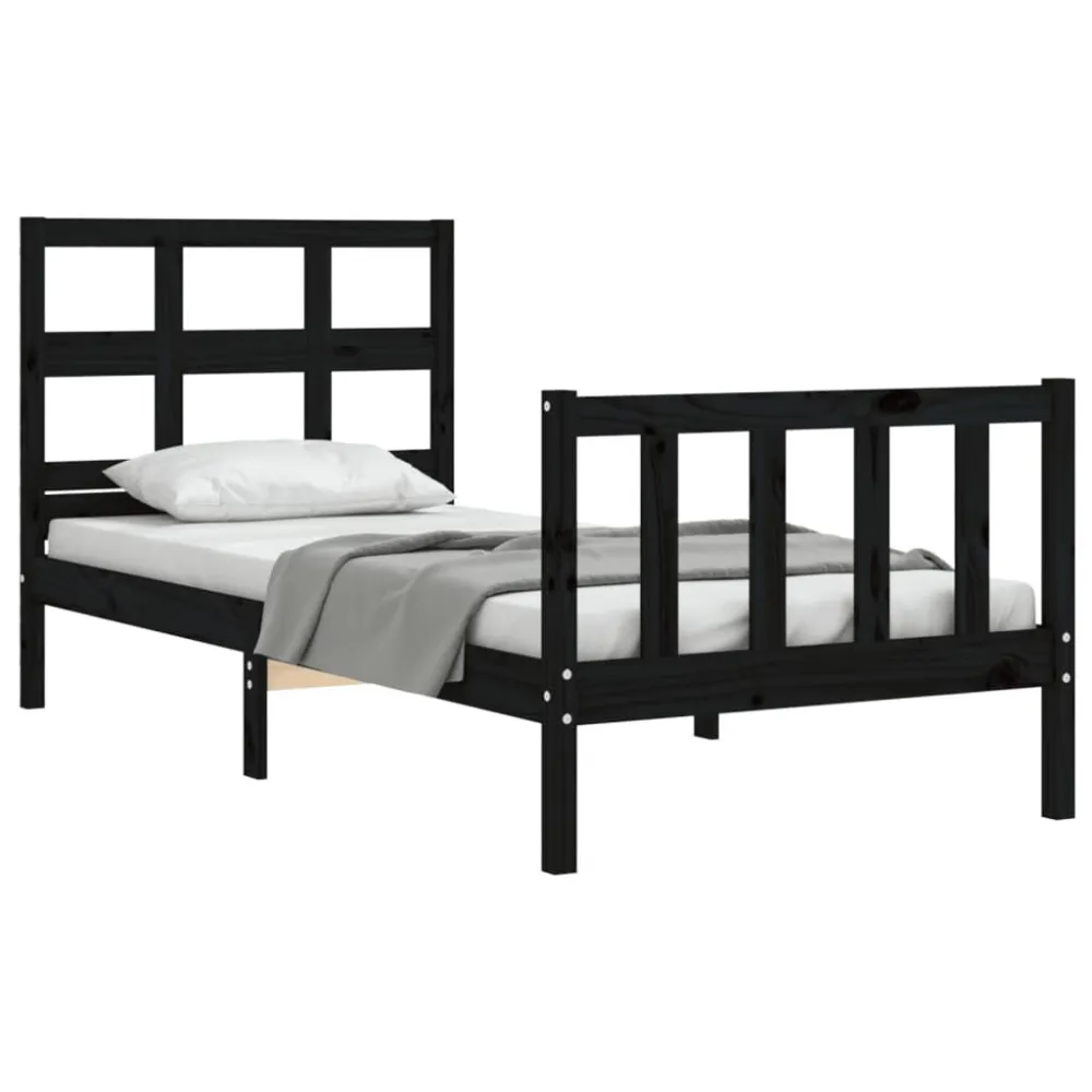 Bedframe met hoofdbord massief hout zwart
