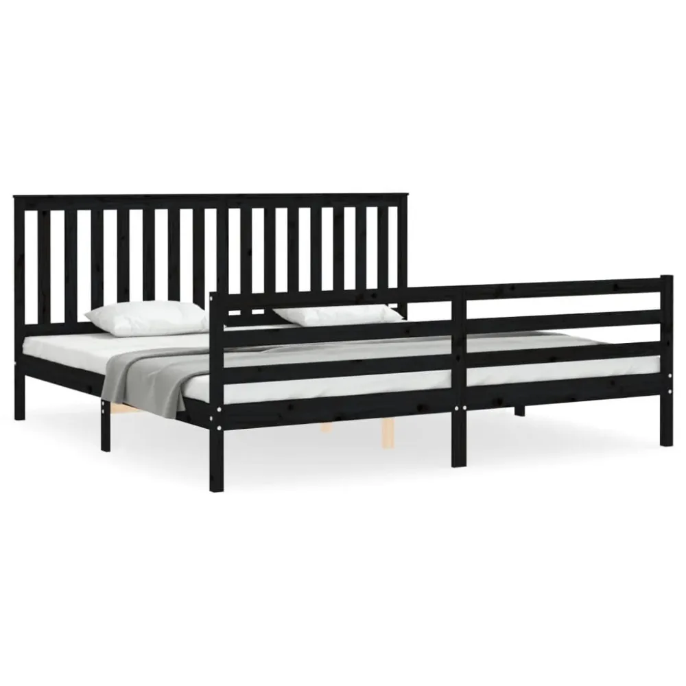 Bedframe met hoofdbord massief hout zwart 200x200 cm