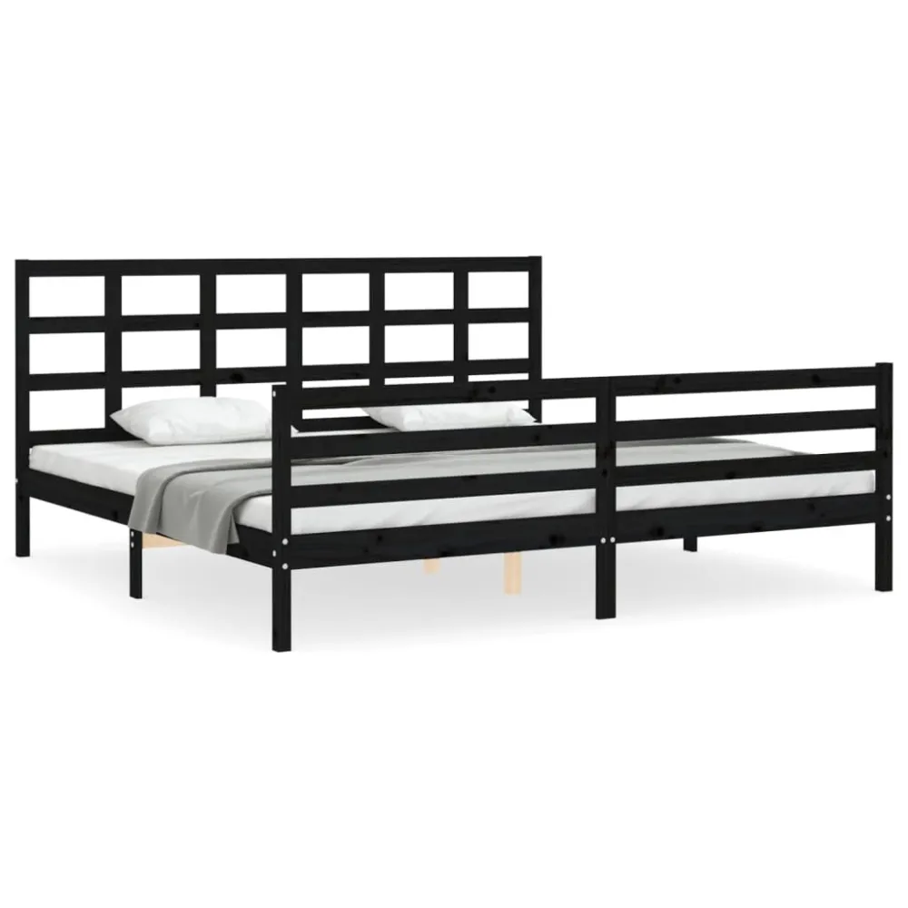 Bedframe met hoofdbord massief hout zwart 200x200 cm