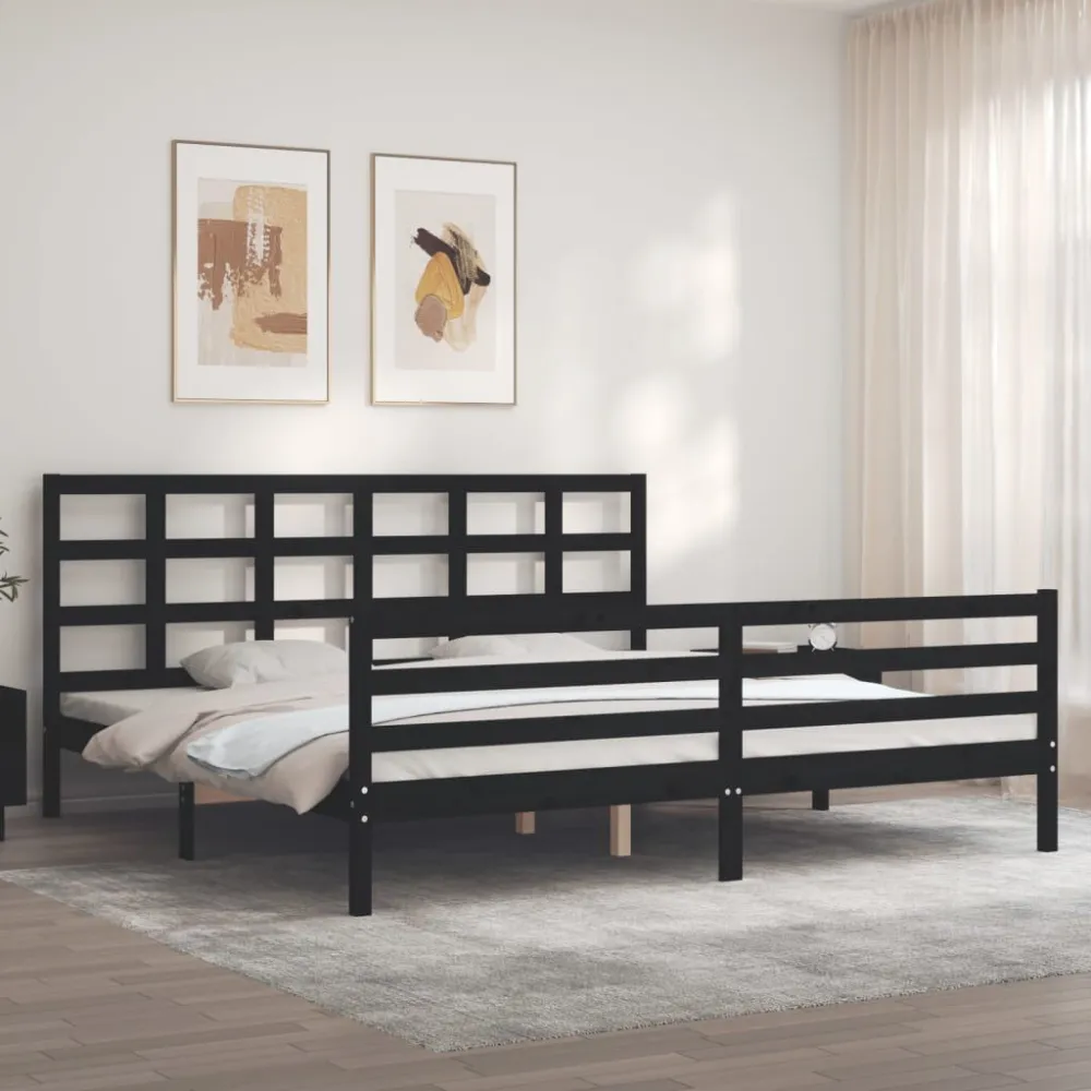 Bedframe met hoofdbord massief hout zwart 200x200 cm