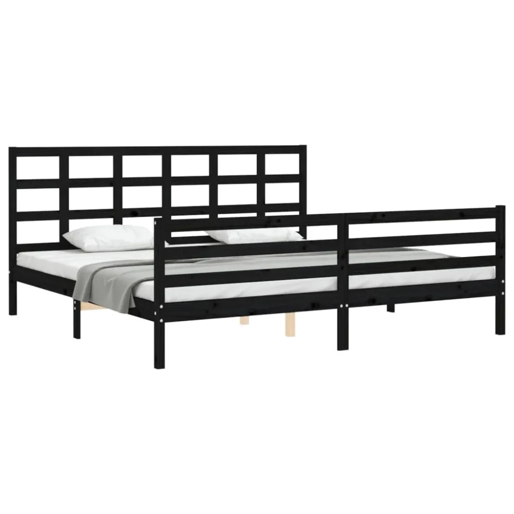 Bedframe met hoofdbord massief hout zwart 200x200 cm