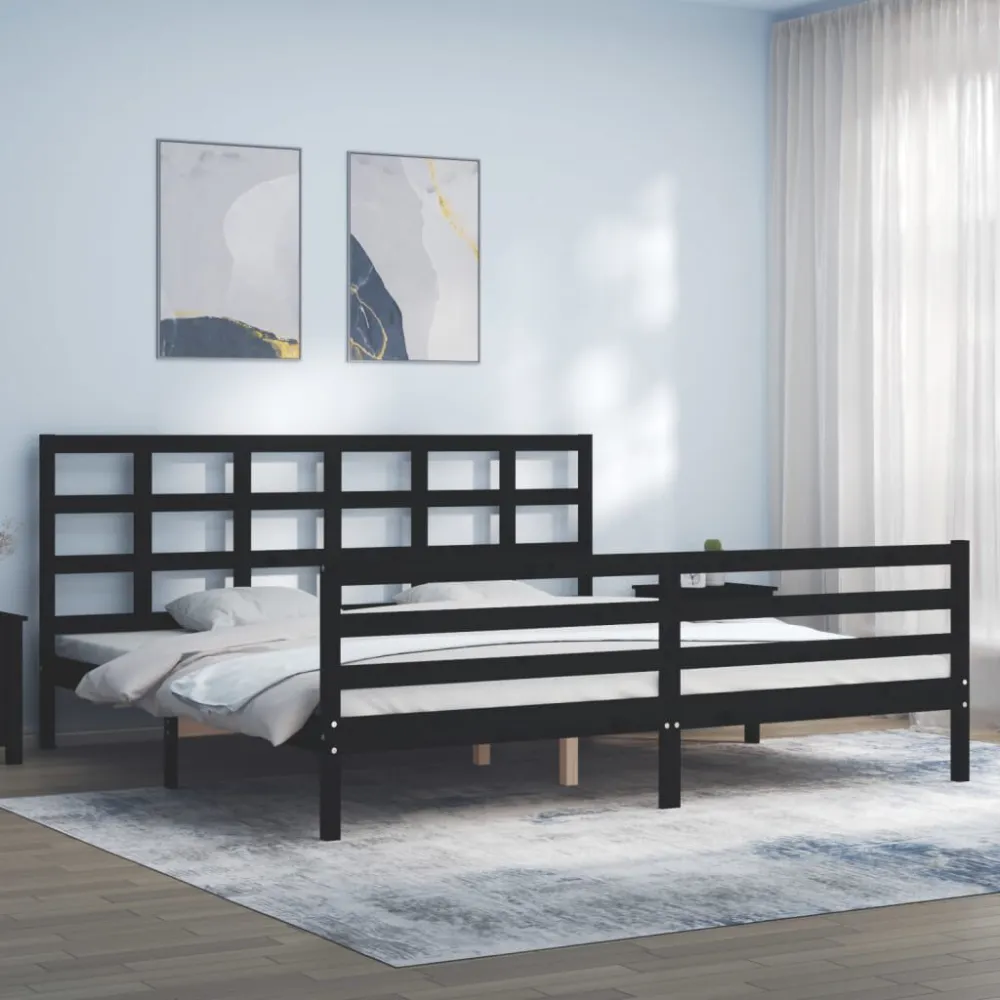 Bedframe met hoofdbord massief hout zwart 200x200 cm
