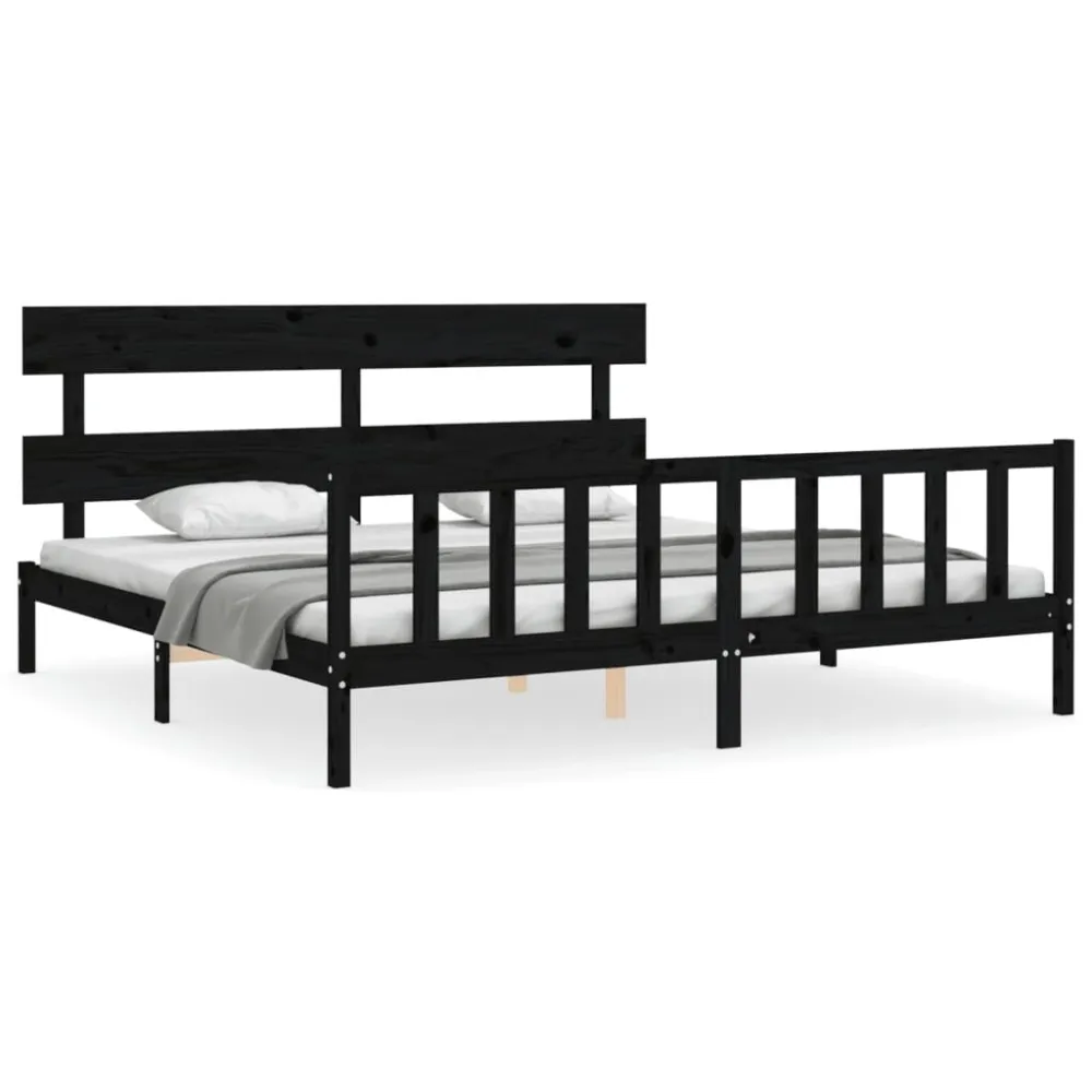 Bedframe met hoofdbord massief hout zwart 200x200 cm