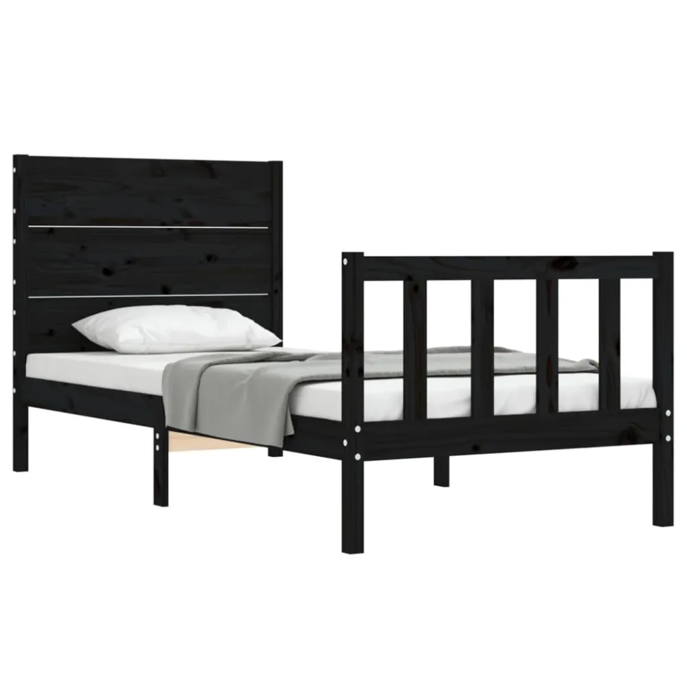 Bedframe met hoofdbord massief hout zwart