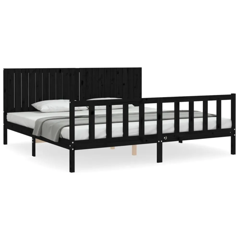 Bedframe met hoofdbord massief hout zwart 200x200 cm
