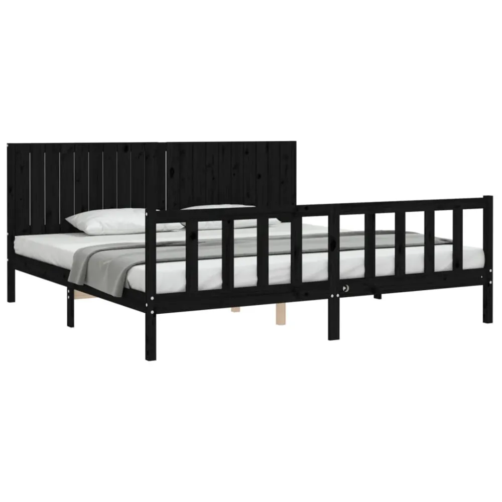 Bedframe met hoofdbord massief hout zwart 200x200 cm