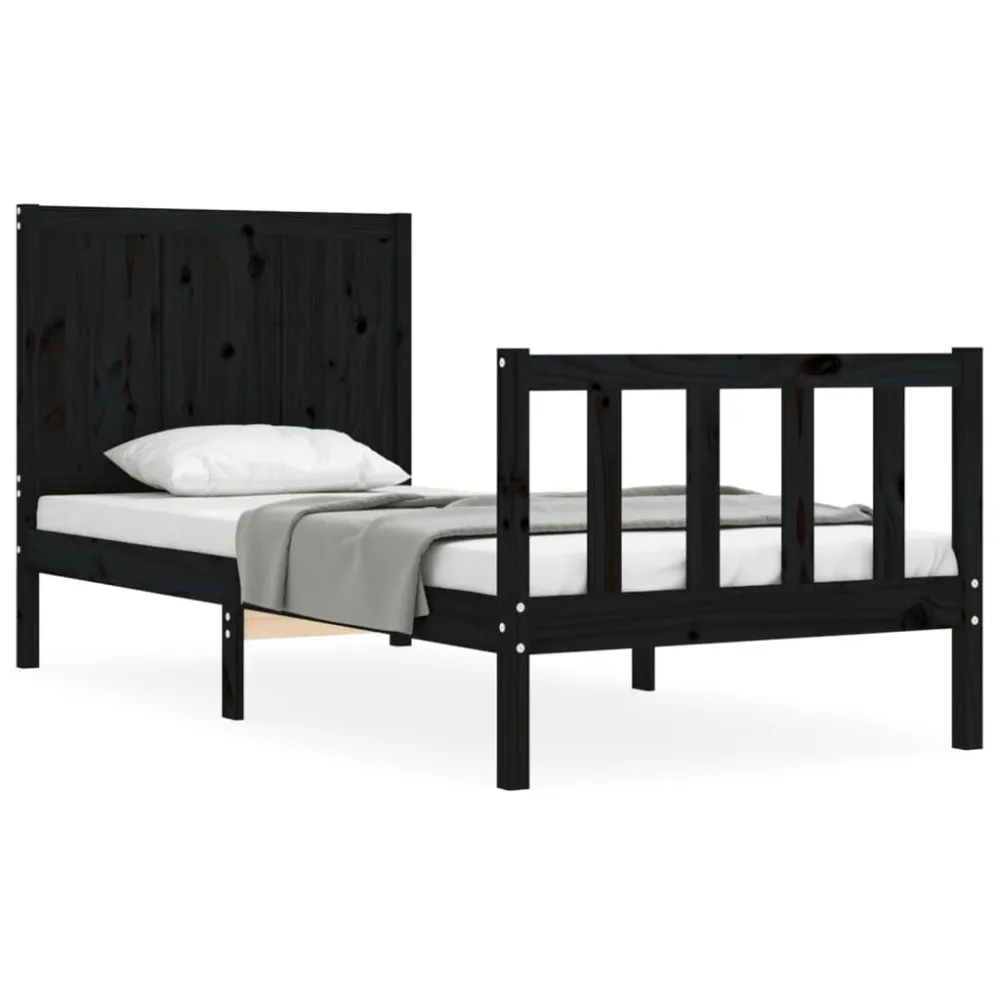Bedframe met hoofdbord massief hout zwart
