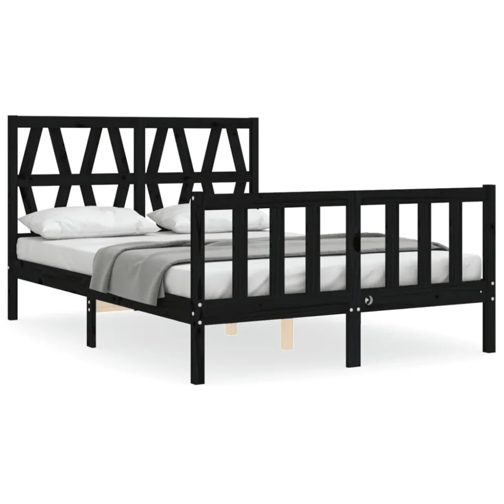 Bedframe met hoofdbord massief hout zwart 140x190 cm