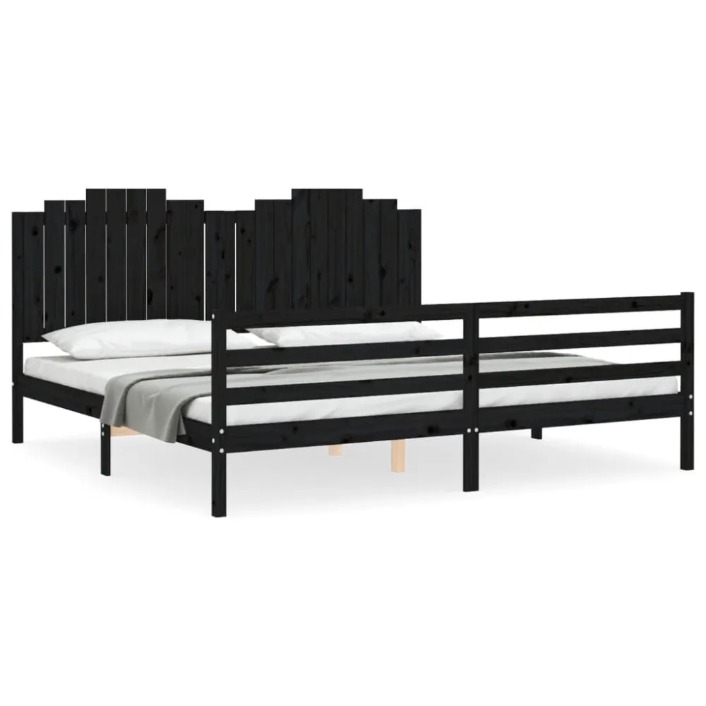 Bedframe met hoofdbord massief hout zwart 200x200 cm