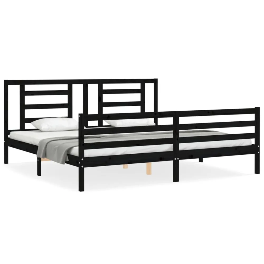 Bedframe met hoofdbord massief hout zwart 200x200 cm