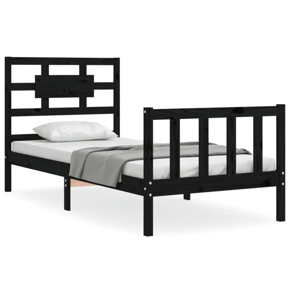 Bedframe met hoofdbord massief hout zwart