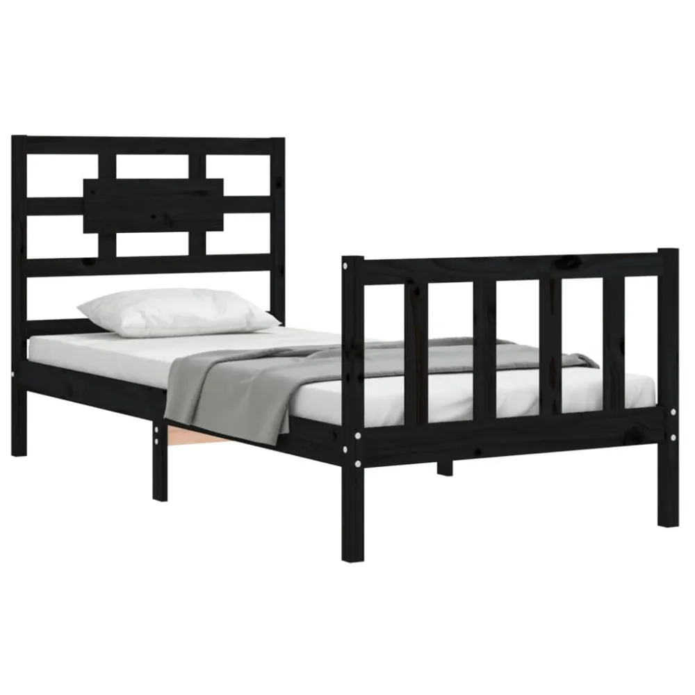 Bedframe met hoofdbord massief hout zwart