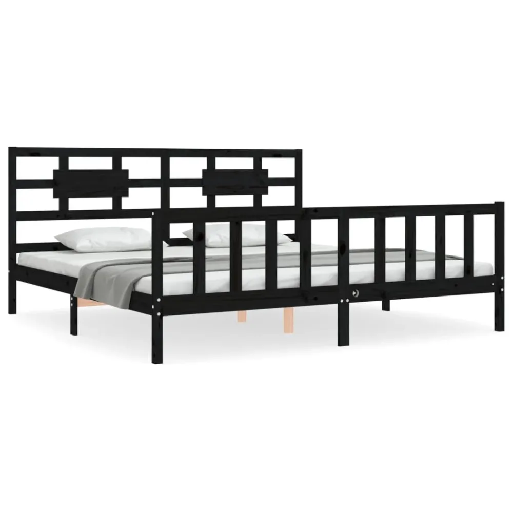 Bedframe met hoofdbord massief hout zwart 200x200 cm