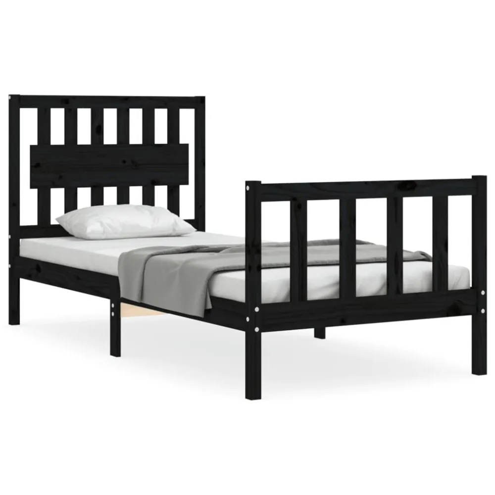Bedframe met hoofdbord massief hout zwart