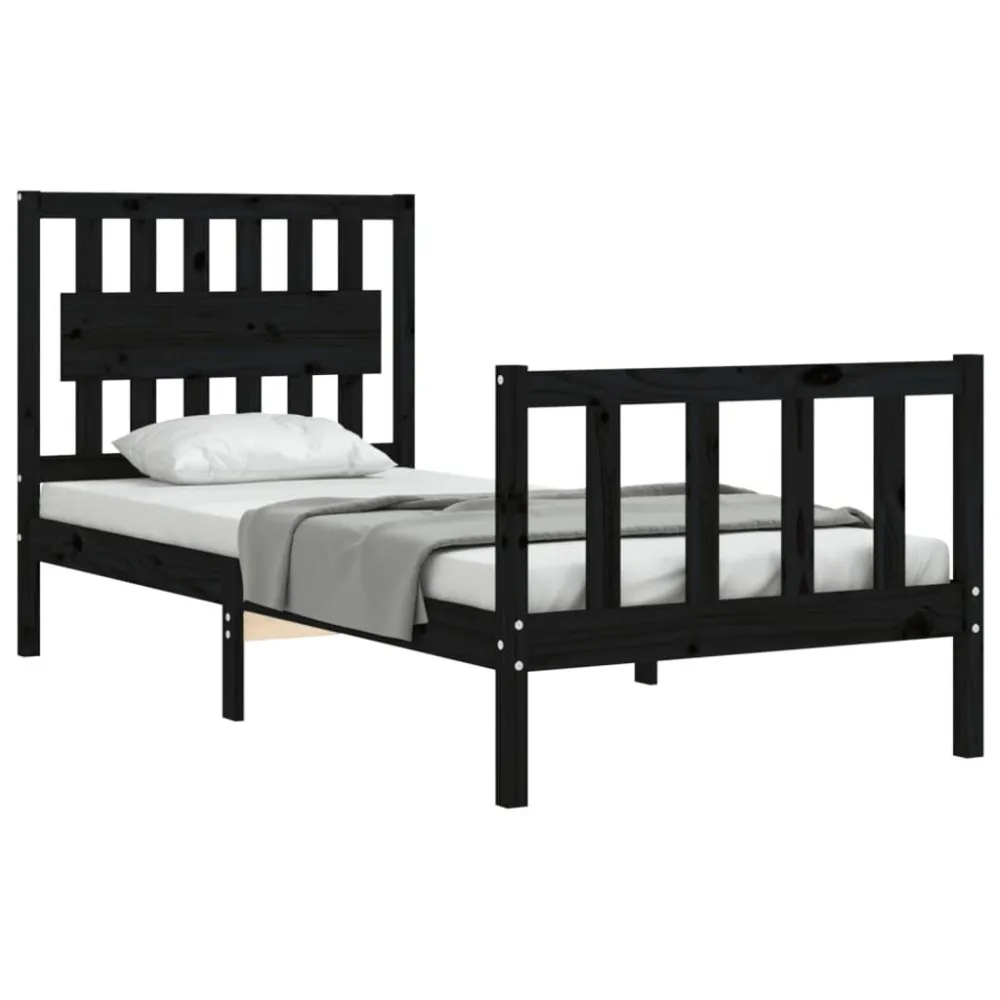 Bedframe met hoofdbord massief hout zwart