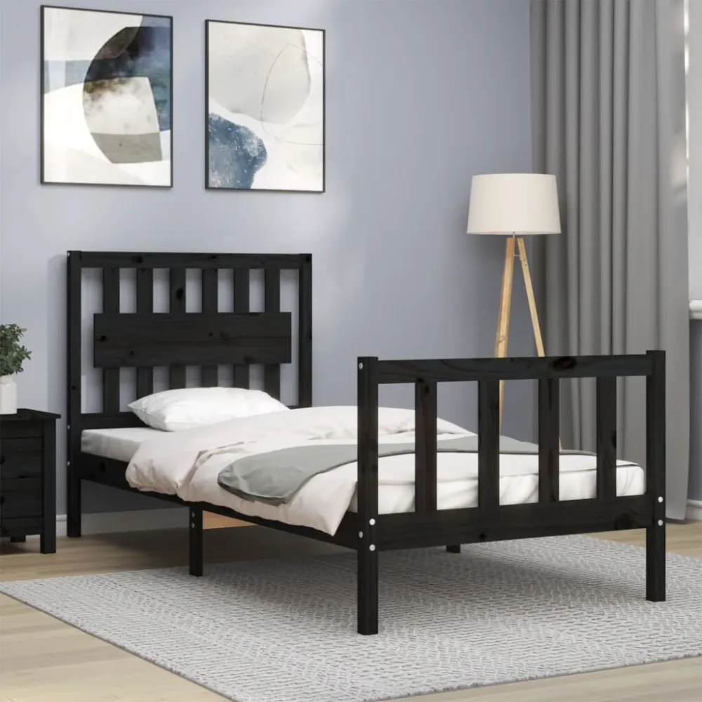 Bedframe met hoofdbord massief hout zwart