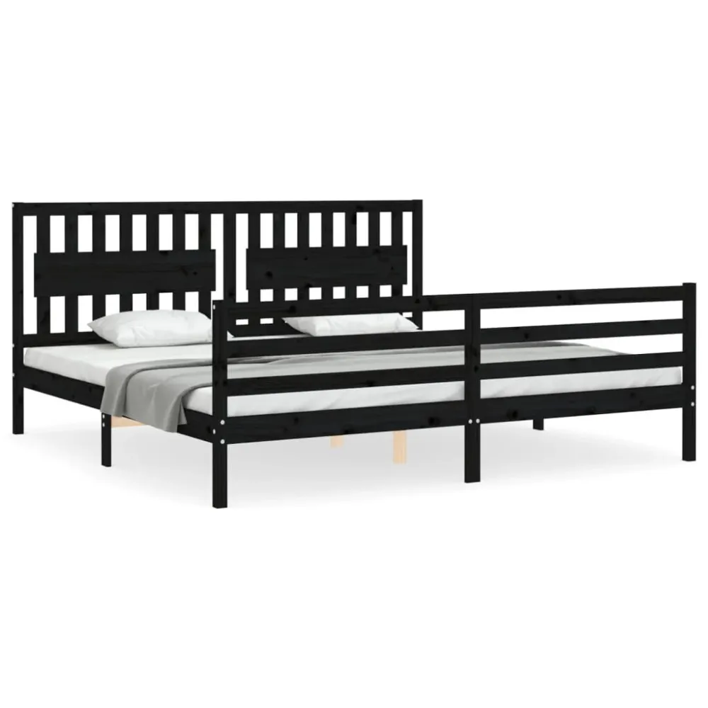 Bedframe met hoofdbord massief hout zwart 200x200 cm
