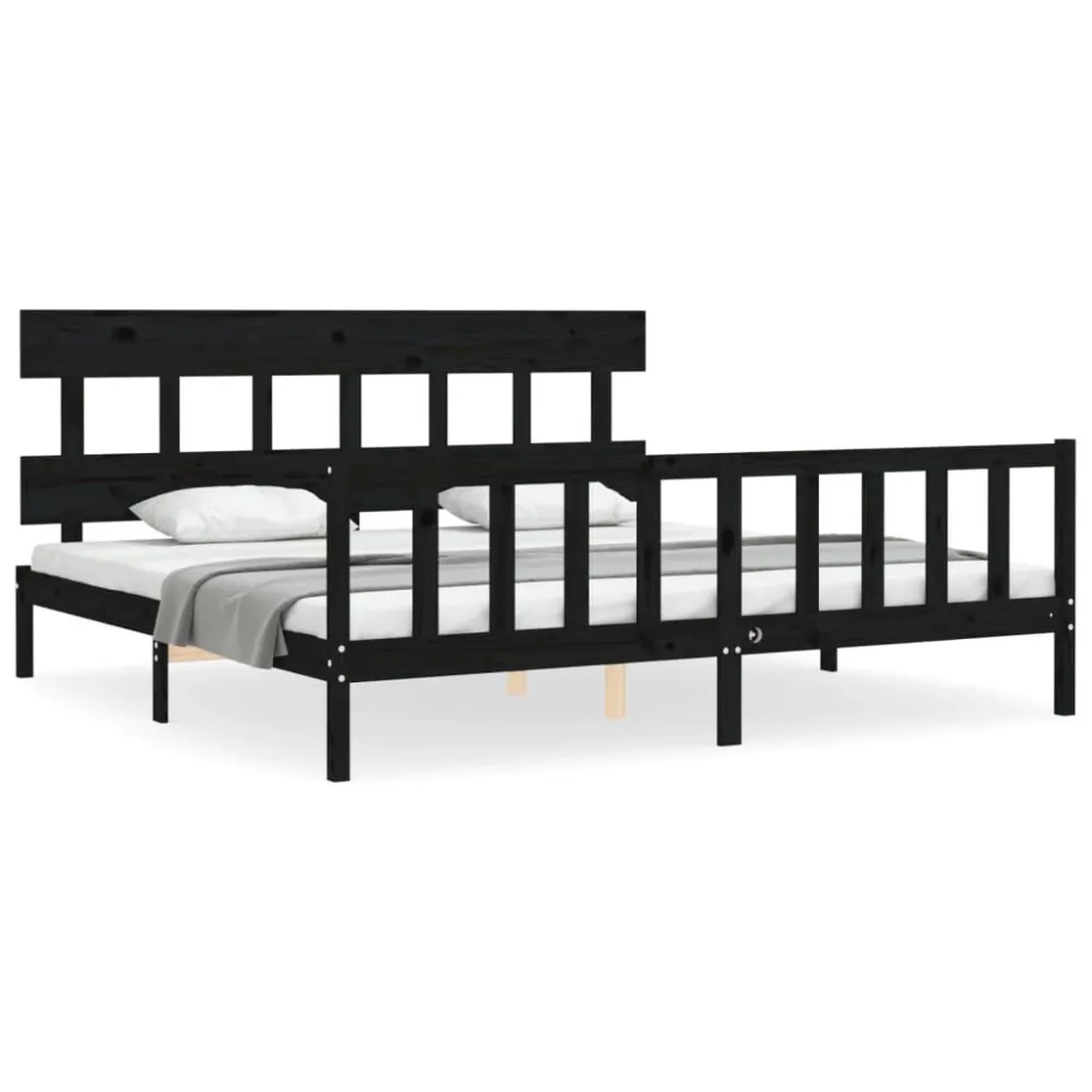 Bedframe met hoofdbord massief hout zwart 200x200 cm