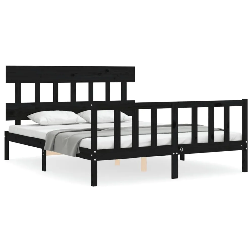 Bedframe met hoofdbord massief hout zwart