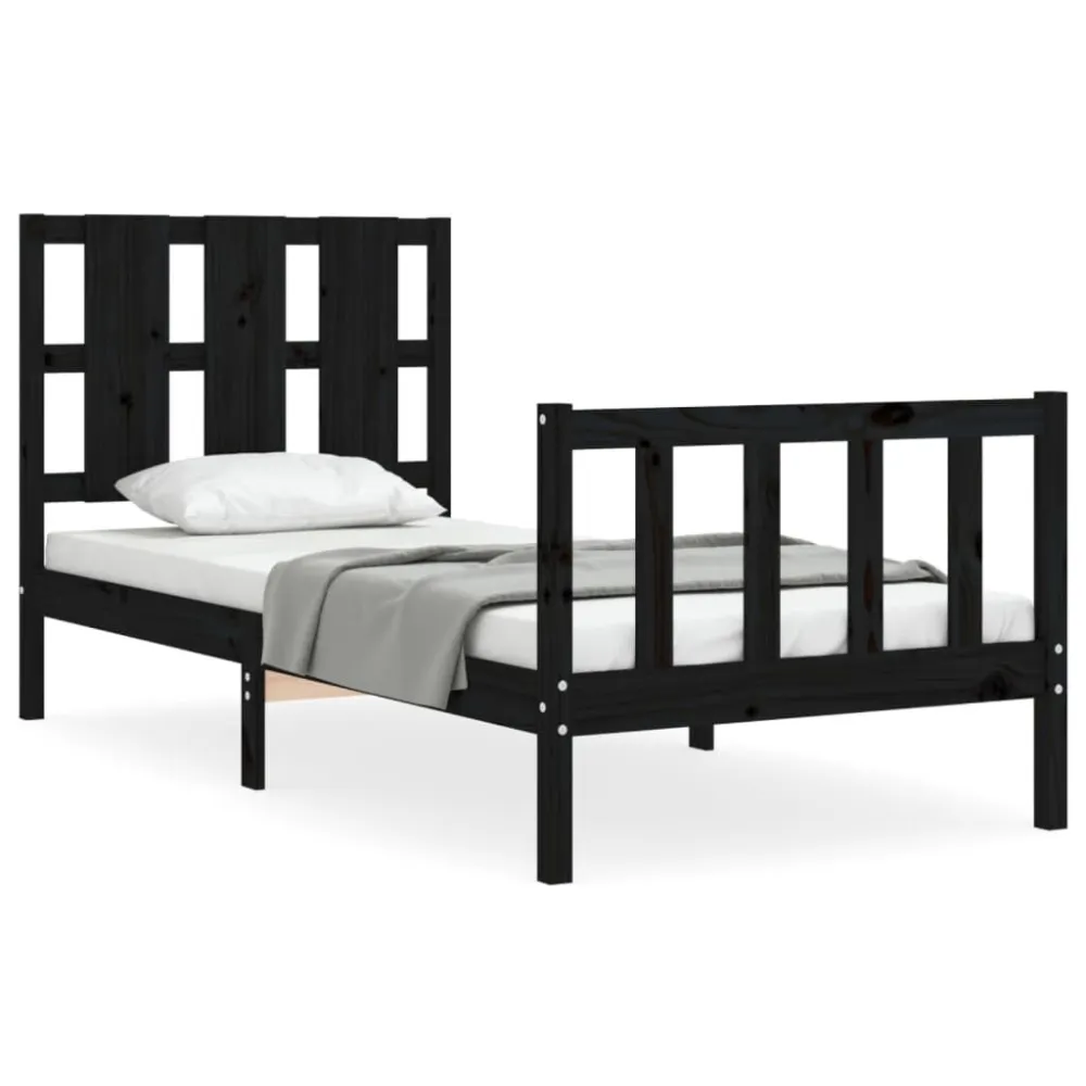 Bedframe met hoofdbord massief hout zwart
