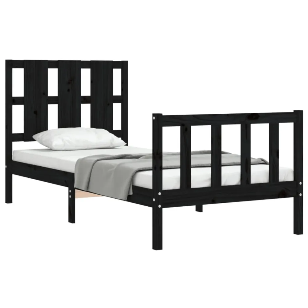 Bedframe met hoofdbord massief hout zwart