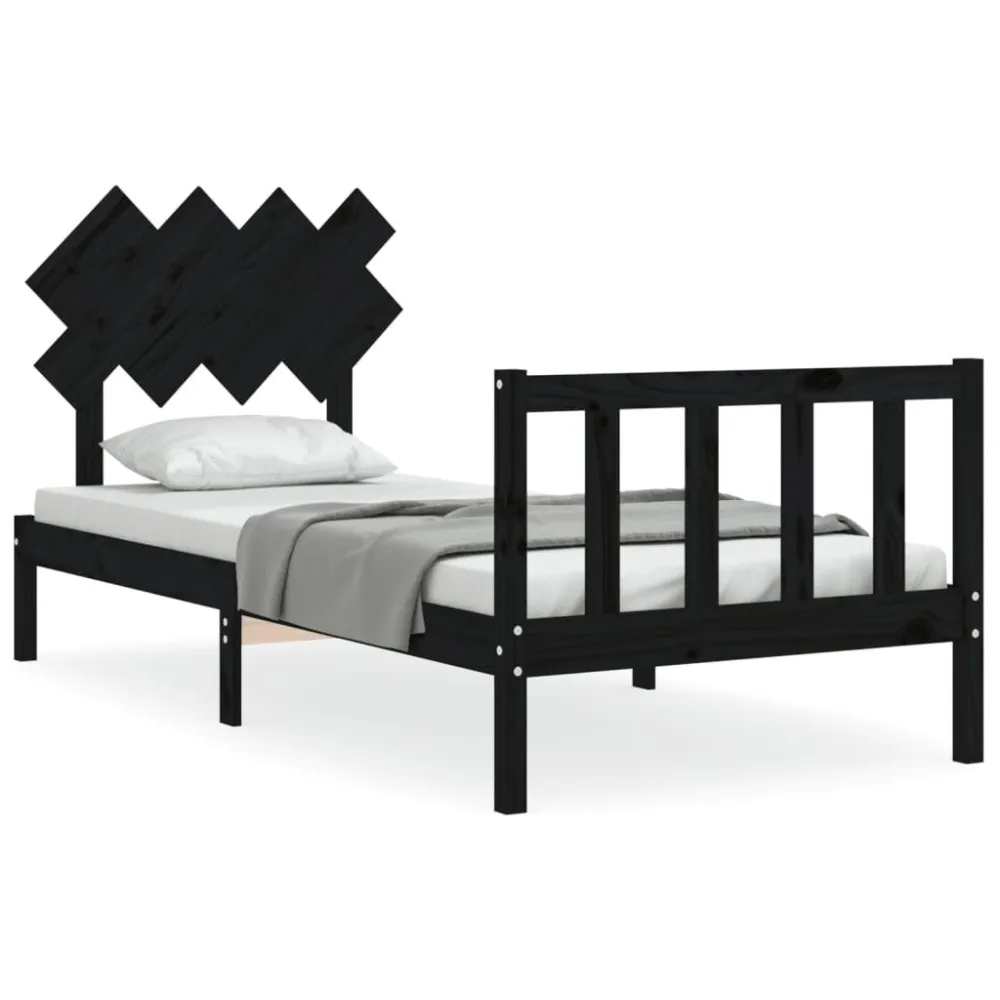 Bedframe met hoofdbord massief hout zwart