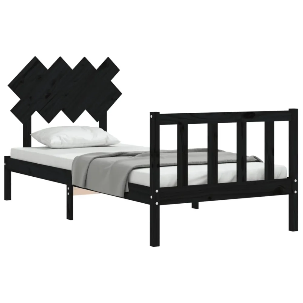 Bedframe met hoofdbord massief hout zwart